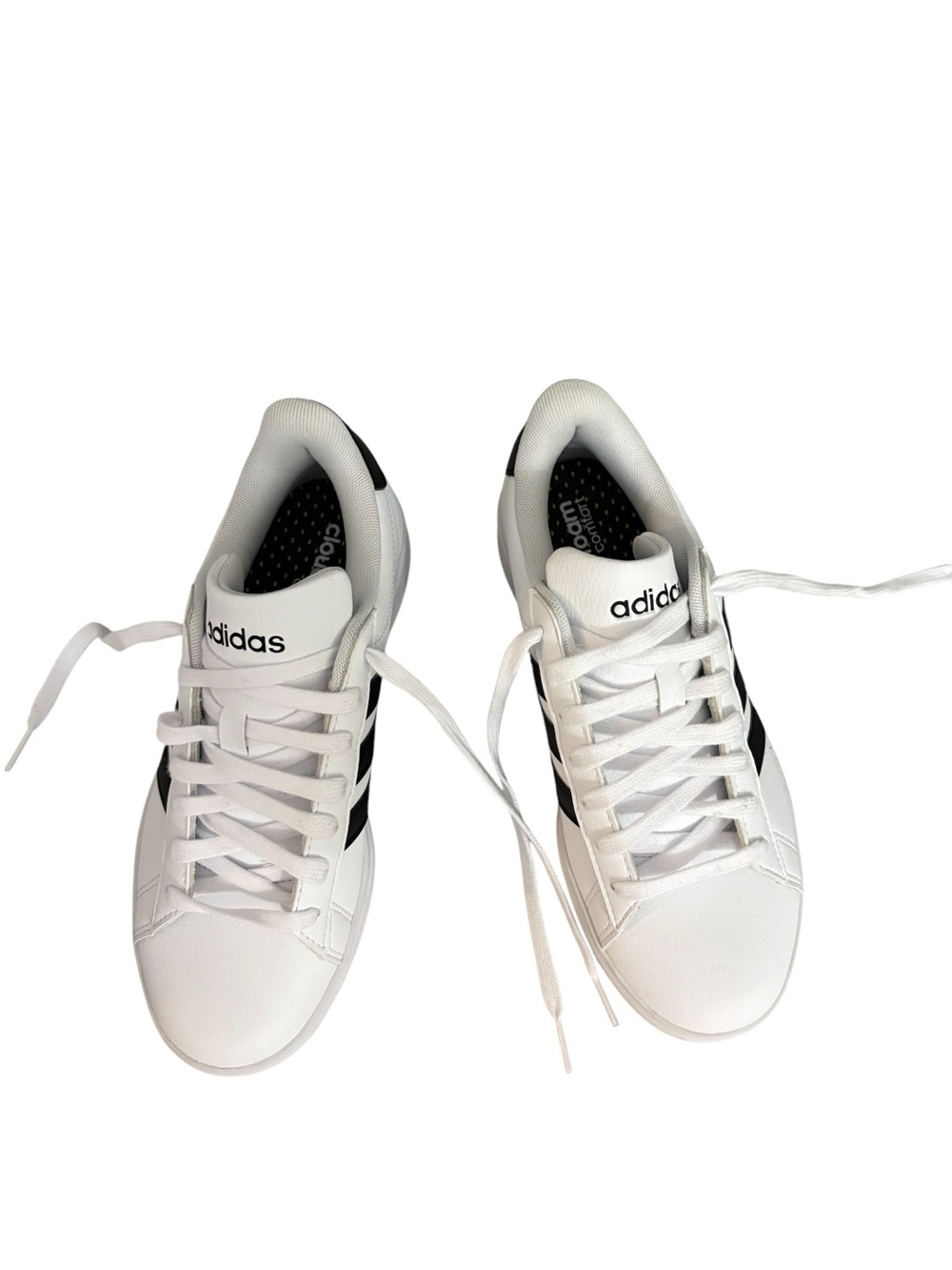 adidas women’s White Sneakers with Black Three-Stripes - Picture 2 of 4